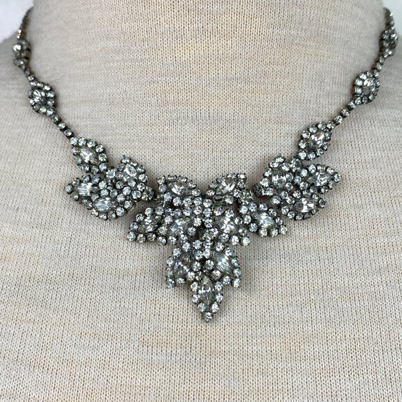 Vintage 40s Prong Set Rhinestone Demi Parure 3 Pc Necklace & Brooch Set - Picture 3 of 14